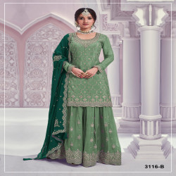 Women’s Heavy Chinon Embroidered Sharara Suit Set with Dupatta